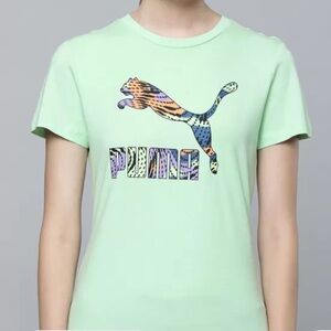 Puma Light Green Tee with Multicolor Logo